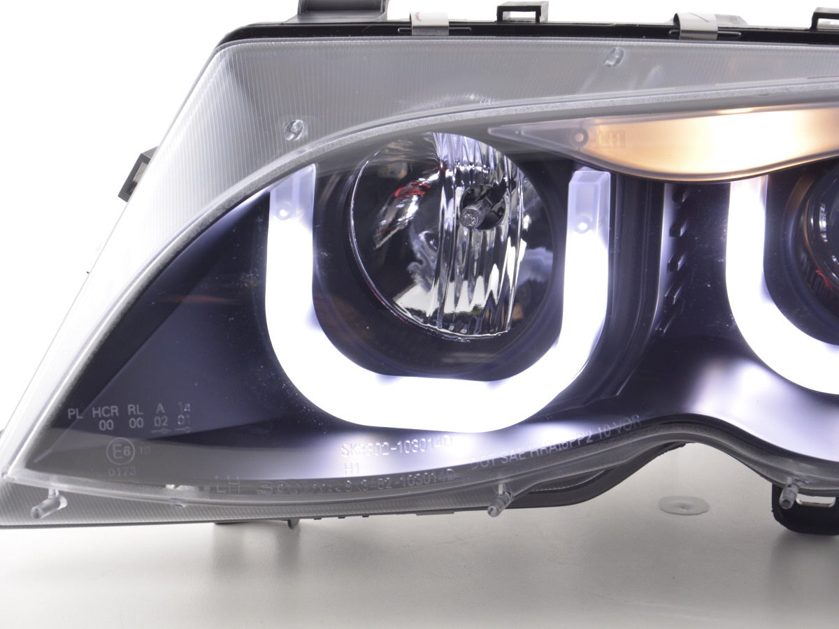 Scheinwerfer Set Angel Eyes BMW 3er E46 Limo/Touring 02-05 schwarz für Rechtslenker Scheinwerfer Set Angel Eyes BMW 3er E46 Limo/Touring 02-05 schwarz für Rechtslenker